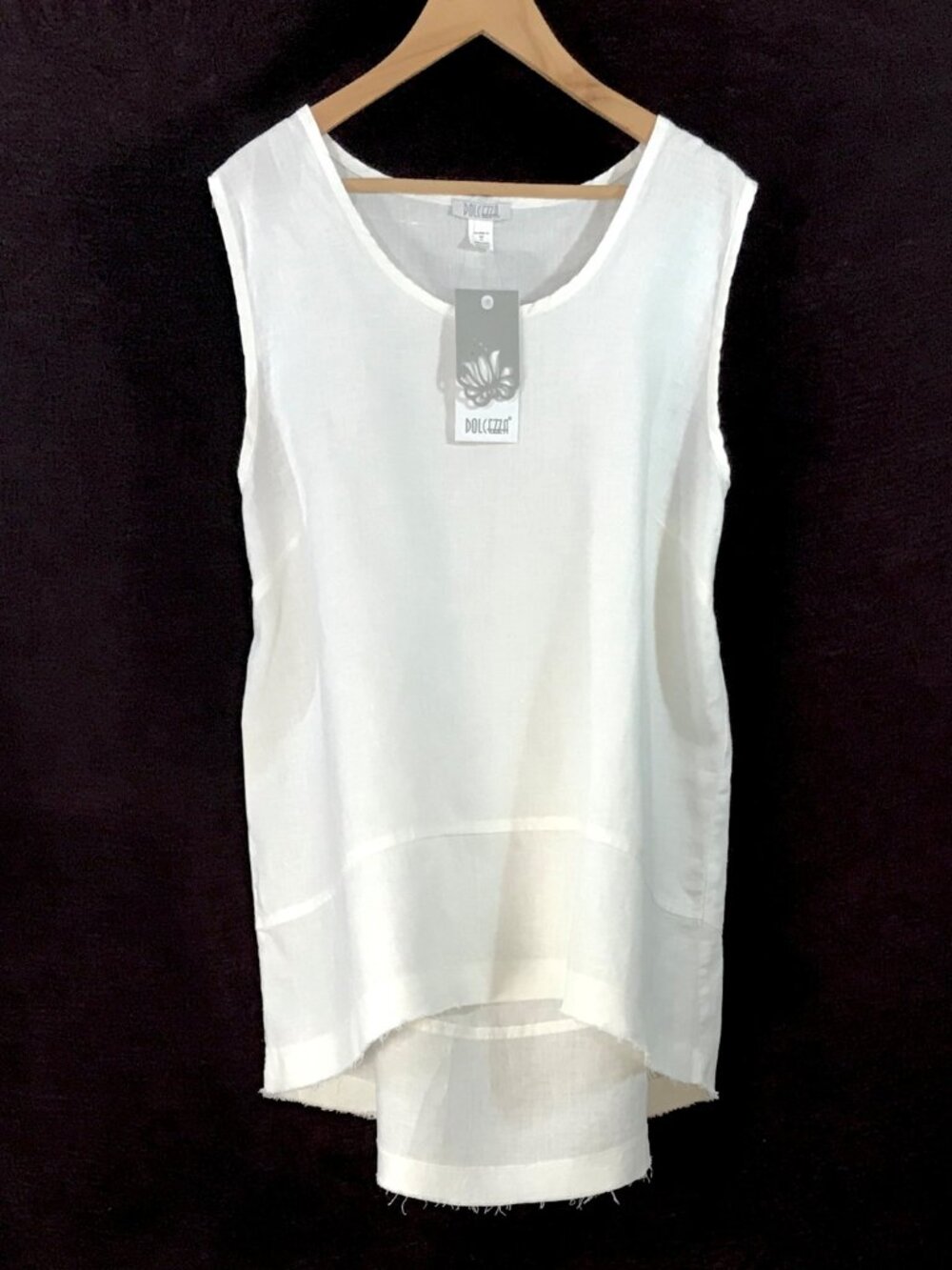 New Dolcezza Premium Linen Cream Sleeveless Tunic Top XL NWT